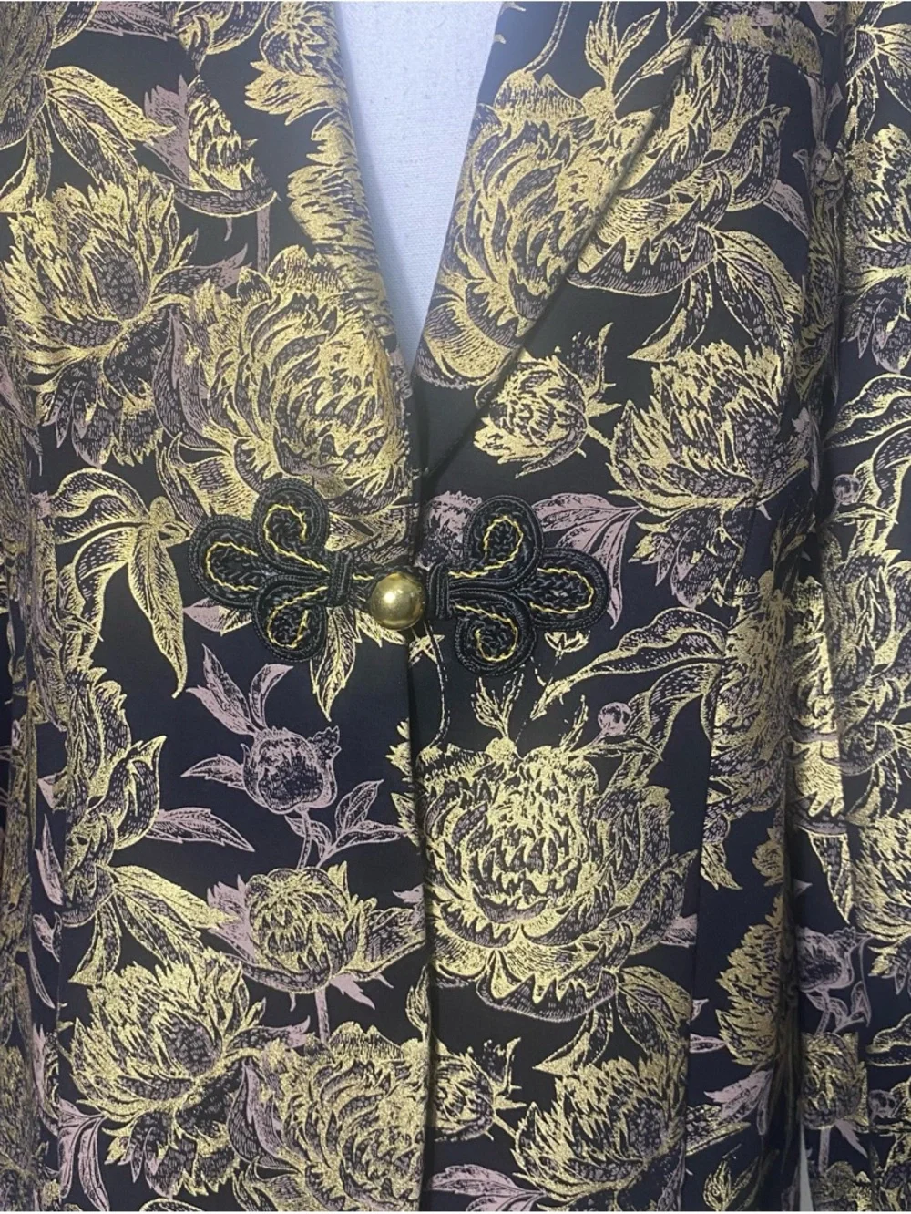 Soft Surroundings Black Blazer with Metallic Gold Floral Brocade - Picture 2 of 11